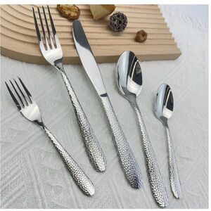 Elegant Hammered Stainless Steel Silver Flatware Set, 18/10 , service for 4
